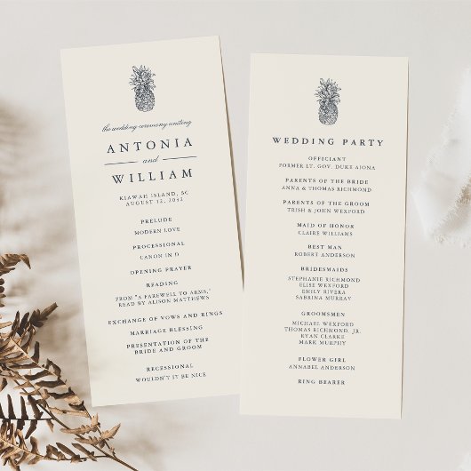 Island Vintage Ananas Hochzeit Programm