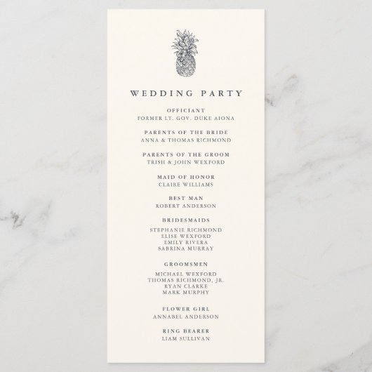 Island Vintage Ananas Hochzeit Programm (Rückseite)