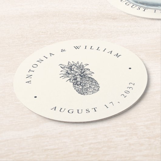 Island Vintage Ananas-Hochzeit Runder Pappuntersetzer (Angewinkelt)