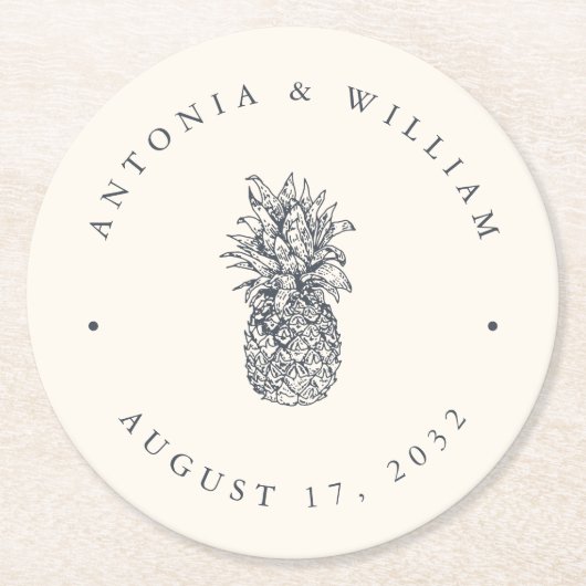 Island Vintage Ananas-Hochzeit Runder Pappuntersetzer (Vorderseite)