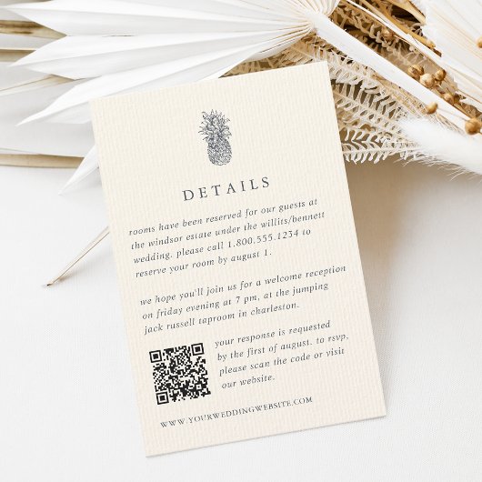Island Vintage Ananas Hochzeitdetails QR-Code Begleitkarte