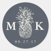 Island Vintage Ananas-Monogramm-Hochzeit Runder Aufkleber (Vorderseite)