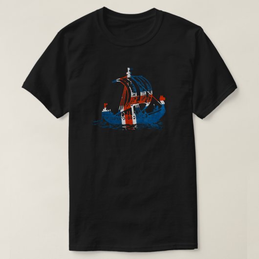 Island Wikingschiff Island Flagge T-Shirt (Design vorne)