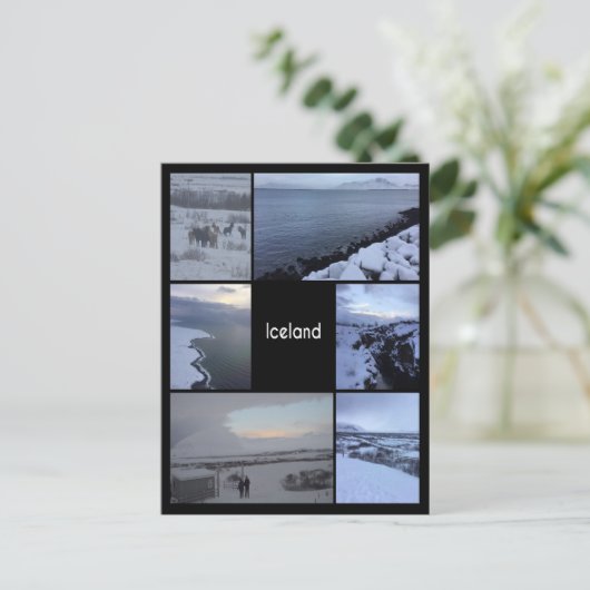 Island Winterlandschaft Collage Postkarte (Stehend Vorderseite)
