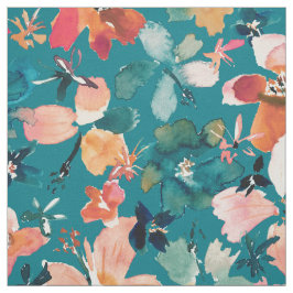 ISLAND ZEIT Wasserfarbe Tropenflora Aquamarin Stoff