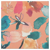 ISLAND ZEIT Wasserfarbe Tropische Flora Pfirsich Stoff (Nahaufnahme)