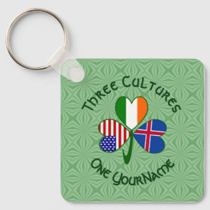 Isländisch Irisch Amerikanische Flagge Shamrock Pe Schlüsselanhänger