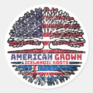 Isländische amerikanische Tree Roots Flag Runder Aufkleber