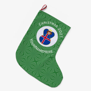 Isländische Engels-Weihnachtsflagge Personalisiert Großer Weihnachtsstrumpf