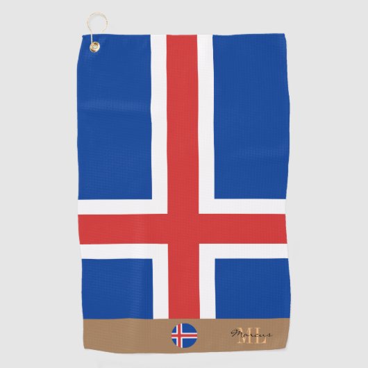 Isländische Flagge & Island, mit Monogramm / Golft Golfhandtuch (Vorderseite)