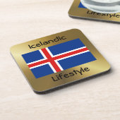 Isländische Flagge+Text-Untersetzer Getränkeuntersetzer (Linke Seite)