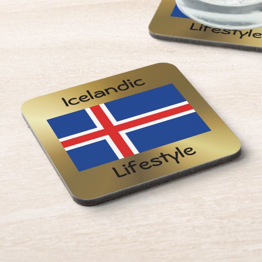 Isländische Flagge+Text-Untersetzer Getränkeuntersetzer (Linke Seite)