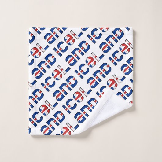 Isländische Flaggenfarben Typografie-Muster Badhandtuch Set (Waschlappen)