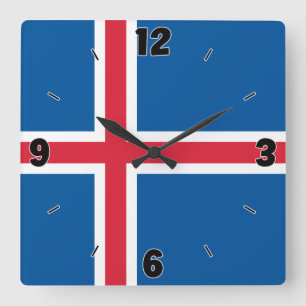 Isländische Nationalflagge Patriotisch Quadratische Wanduhr