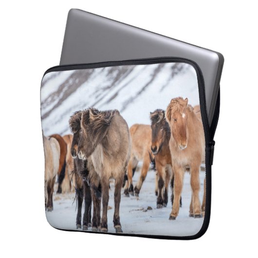 Isländische Pferde in Winterweide in der Nähe von  Laptopschutzhülle (Vorderseite Links)