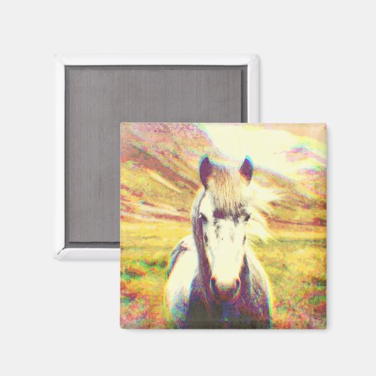 Isländische Pferdekunst Magnet (Vorderseite/Rückseite)
