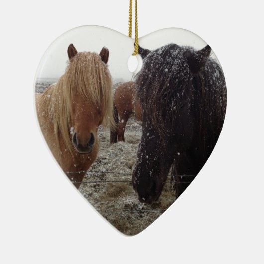 Isländische Ponys, isländische Pferde in Schneeges Keramikornament (Rechts)