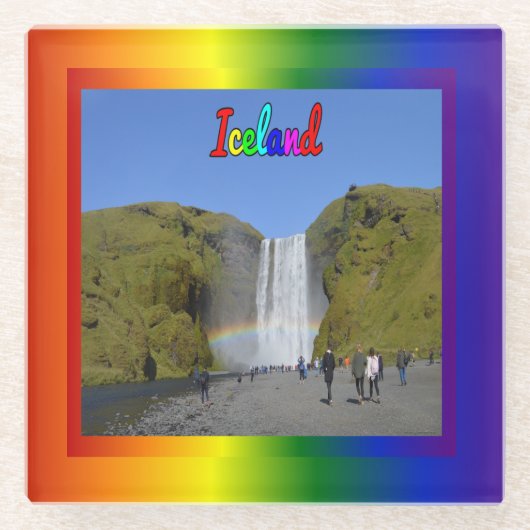 Isländische Regenbogenwasserfall Glasuntersetzer (Vorderseite)