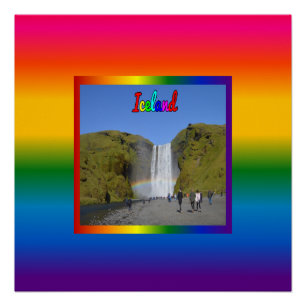 Isländische Regenbogenwasserfall Poster