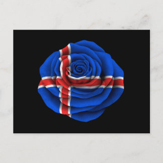 Isländische Rose-Flag auf Schwarz Postkarte