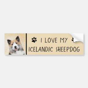 Isländische Sheepdog-Malerei - Original Dog Art Autoaufkleber