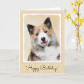 Isländische Sheepdog-Malerei - Original Dog Art Karte (Gelbe Blume)