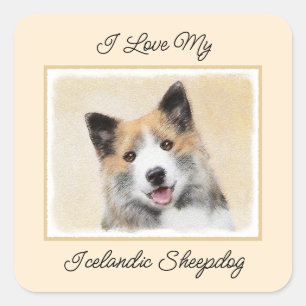 Isländische Sheepdog-Malerei - Original Dog Art Quadratischer Aufkleber