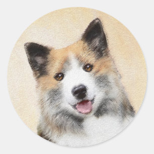 Isländische Sheepdog-Malerei - Original Dog Art Runder Aufkleber