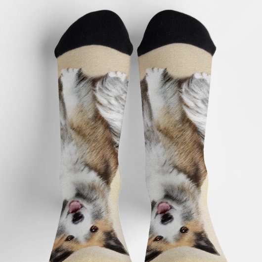 Isländische Sheepdog-Malerei - Original Dog Art Socken (Oben)