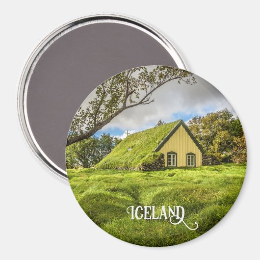 Isländische Turfkirche Magnet (Vorderseite/Rückseite)