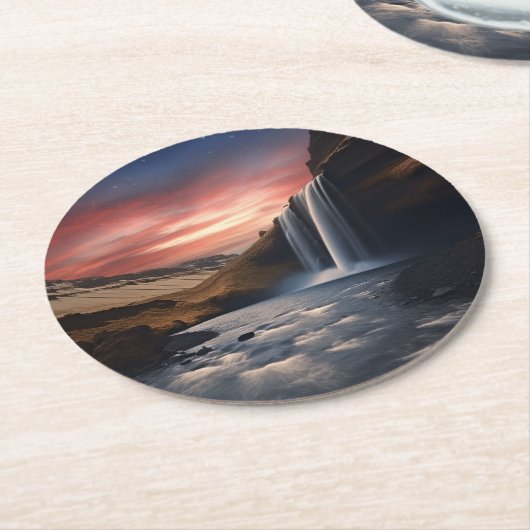 Isländische Wasserlandschaft Runder Pappuntersetzer (Angewinkelt)