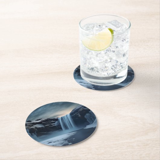 Isländische Wasserlandschaft Runder Pappuntersetzer (Vor Ort)