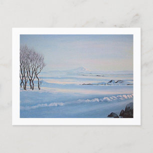 Isländische Winterlandschaft Original Ölmalerei Feiertagspostkarte