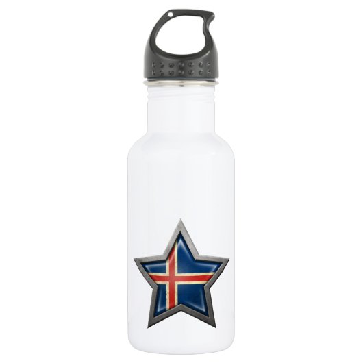 Isländischer Flaggen-Stern Edelstahlflasche (Vorderseite)