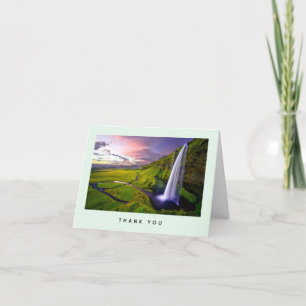 Isländischer Wasserfall Grüne Natur Foto Dankeskarte