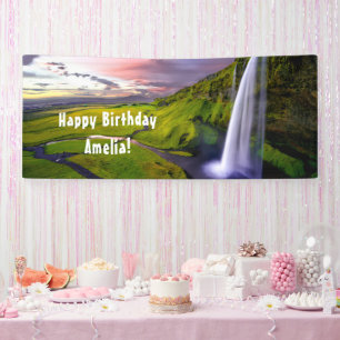 Isländischer Wasserfall Grüne Natur Foto Geburtsta Banner