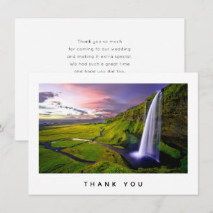 Isländischer Wasserfall Grüne Natur Foto Hochzeit Dankeskarte