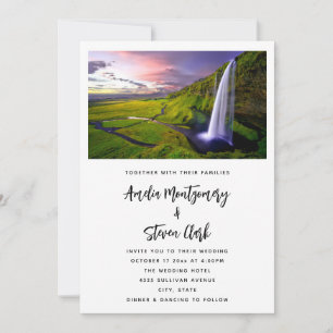 Isländischer Wasserfall Grüne Natur Foto Hochzeit Einladung