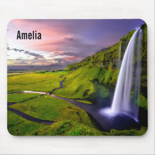 Isländischer Wasserfall Grüne Natur Foto Mousepad