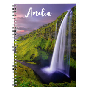 Isländischer Wasserfall Grüne Natur Foto Notizblock