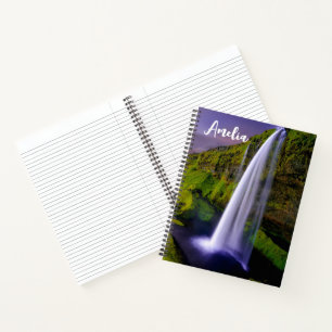 Isländischer Wasserfall Grüne Natur Foto Notizblock