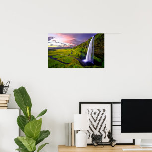 Isländischer Wasserfall Grüne Natur Foto Poster