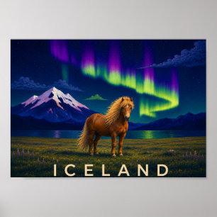 Isländisches Pferd Aurora Island Wandkunst Druck Poster