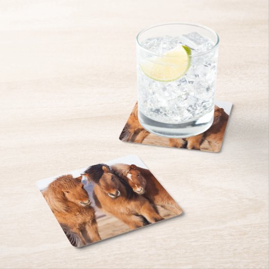 Isländisches Pferd im Winter Rechteckiger Pappuntersetzer (Vor Ort)