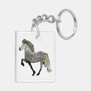 Isländisches Pferd in gepflastertem grau-Art Deco Schlüsselanhänger
