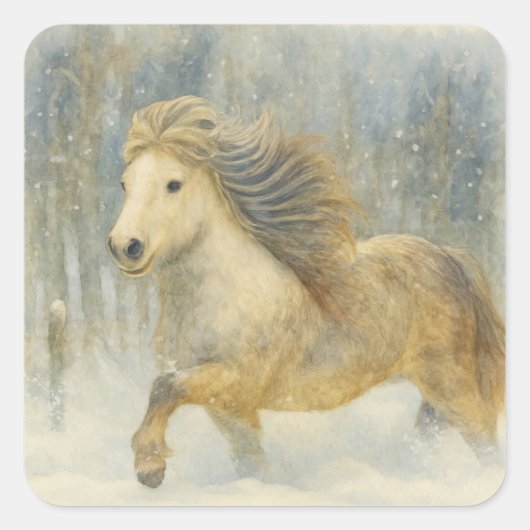 Isländisches Pferd Winter Szene Aufkleber (Vorderseite)