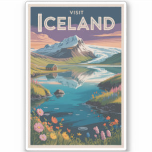 Islandmalerei-Illustration Reise Kunst Vintage Aufkleber