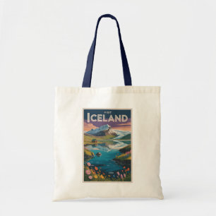 Islandmalerei-Illustration Reise Kunst Vintage Tragetasche