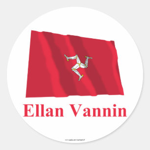 Isle of Man Waving Flag mit Name in Manx Runder Aufkleber