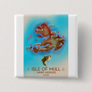 Isle of Mull Inner Hebrides Scotland Vintag Map. Button